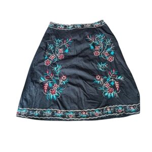 eshakti Black A-Line Skirt with Teal & Red Floral Embroidery